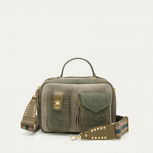Pearl Grey Embossed Leather Cesar Bag