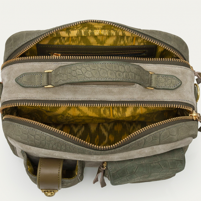 Pearl Grey Embossed Leather Cesar Bag