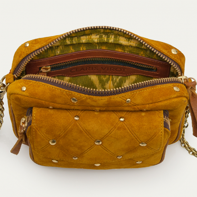 Sac Cuir Charly Suède Ambre Cloutée
