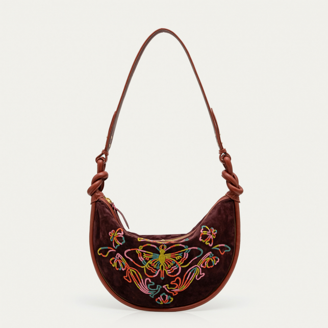 Sac Suède Chris pourpre Brodée Faune et Flore