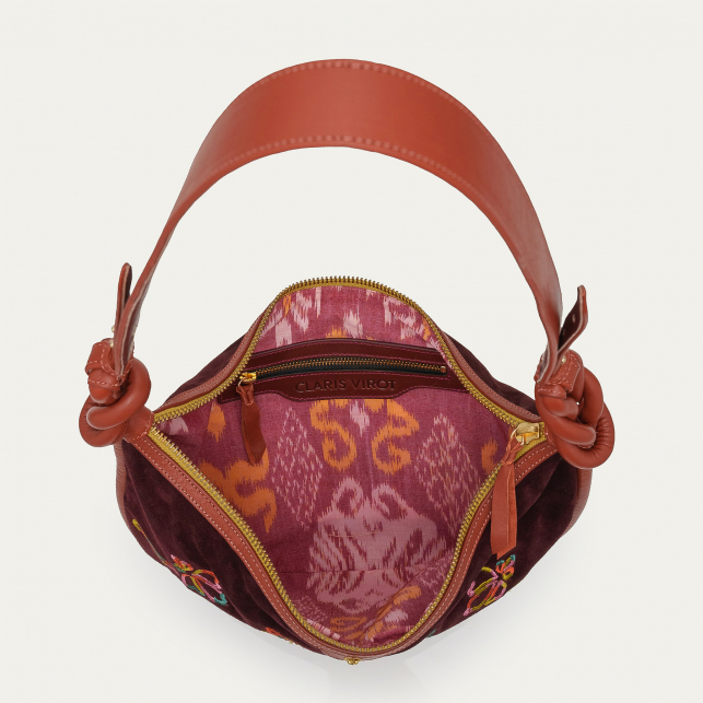 Sac Suède Chris pourpre Brodée Faune et Flore