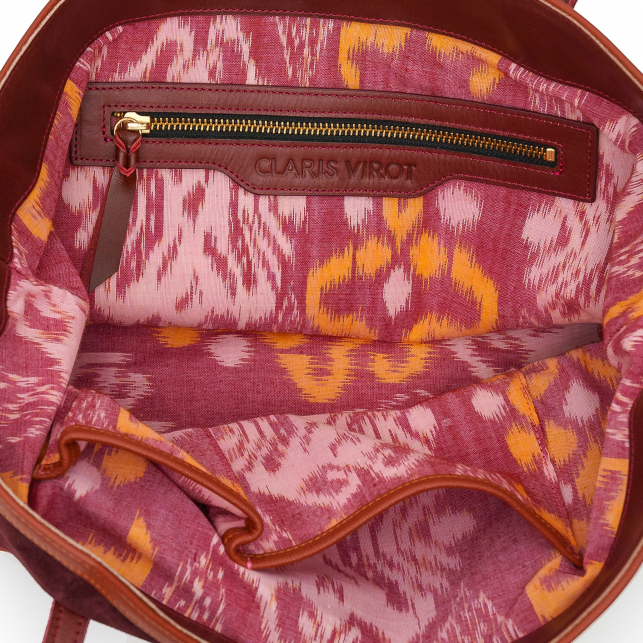 Cabas Suede India Pourpre Brodée Faune et Flore