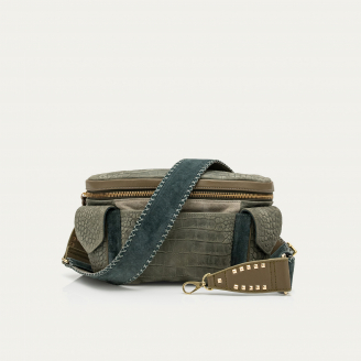 Sac Banane Nubuck Jules Embossé Croco Gris Perle