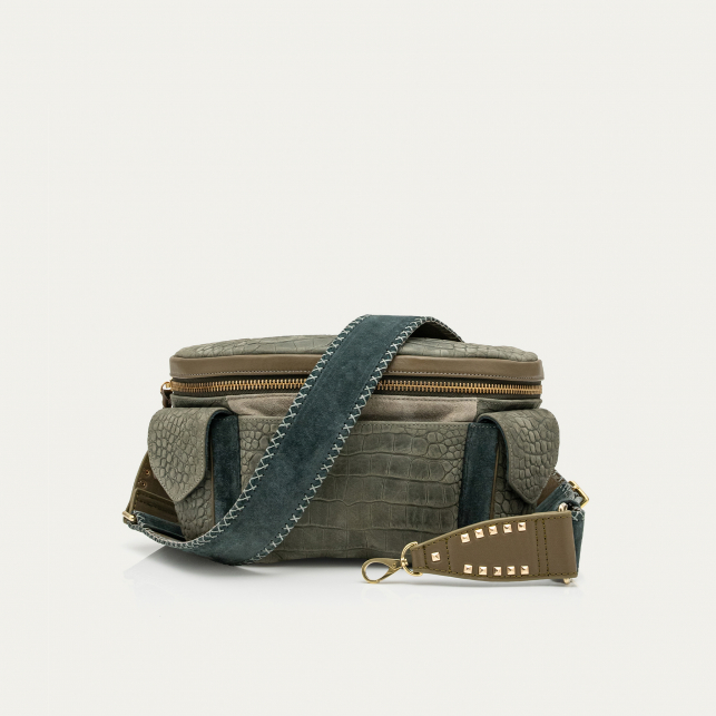 Sac Banane Nubuck Jules Embossé Croco Gris Perle