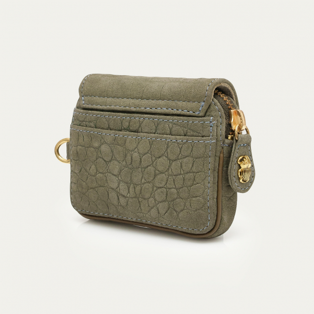 Porte-Monnaie Cuir Karl Embossé Croco Gris Perle
