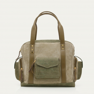 Cabas Nubuck Leo Embossé Croco Gris Perle
