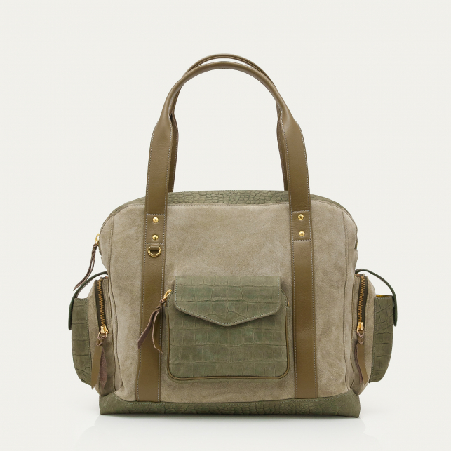 Pearl Grey Embossed Nubuck Leo Bag