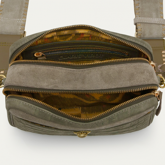 Sac Cuir Lily Embossé Croco Gris Perle