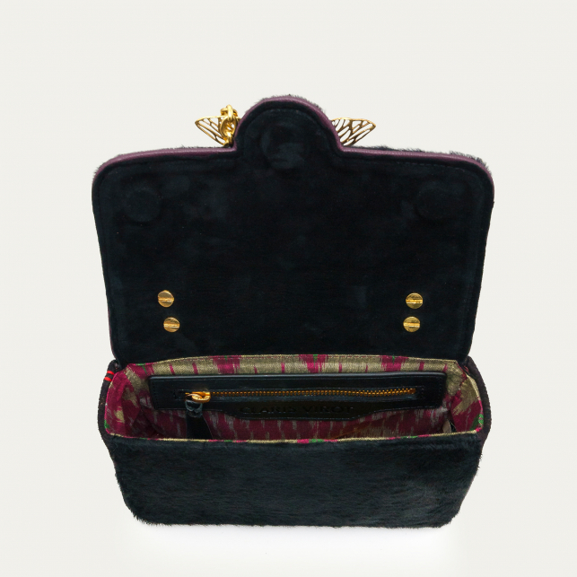 Sac Cuir Ava Medium Noir façon Astrakan