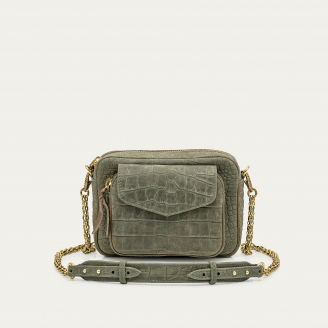 Sac Cuir Charly Embossé Croco Gris Perle