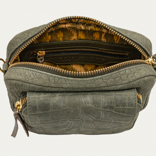 Sac Cuir Charly Embossé Croco Gris Perle