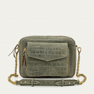 Sac Cuir Big Charly Embossé Croco Gris Perle