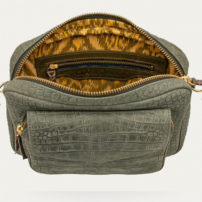 Sac Cuir Big Charly Embossé Croco Gris Perle