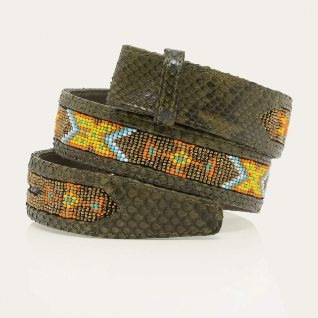 Kaki Python Belt with beads