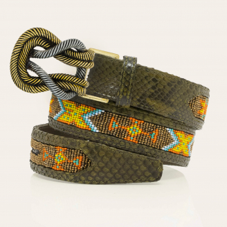Kaki Python Belt with beads