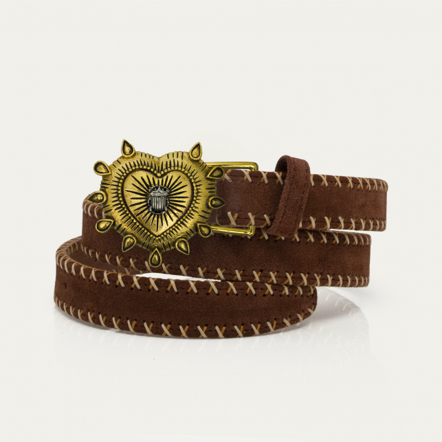 Baby Ceinture Veau Velours Cognac Brodé