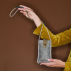 Pearl Grey Embossed Leather Phone Bag Double Marcus