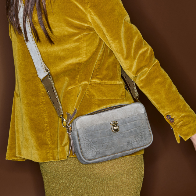 Sac Cuir Lily Embossé Croco Gris Perle