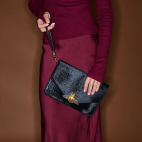 Pochette Cuir Alicia Noir Façon Astrakan