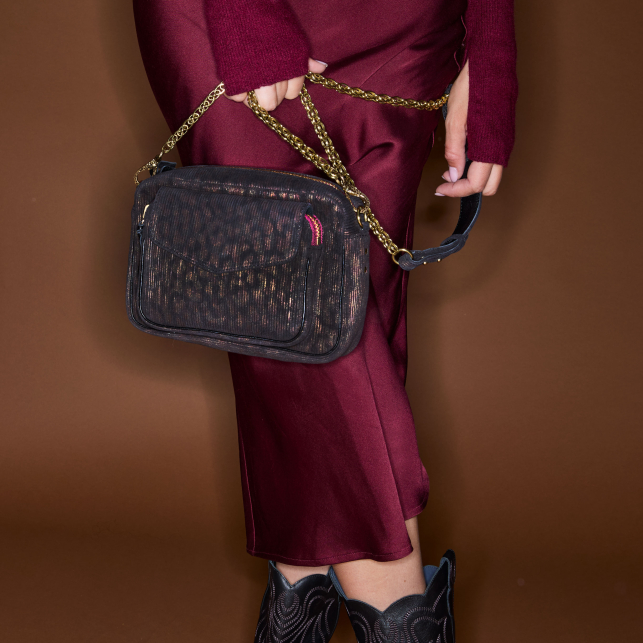 Metallic Camo Suede Leather Charly Bag