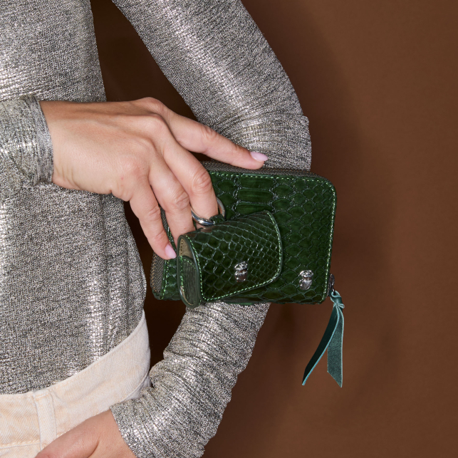 Portefeuille Python Mini Bob Vert Bronze