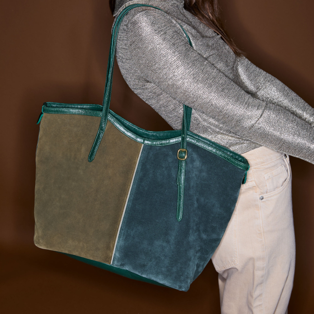 Bicolor Green Suede India Tote