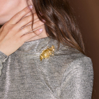 Golden Beetle, Ginko Leaves and Transparent Resin Brass Barbara Brooch