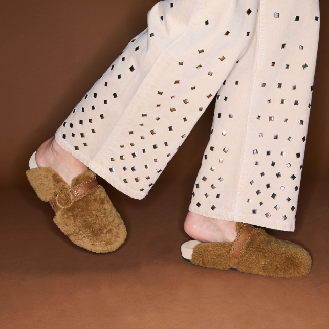 Mules Georgette Peau Lainée Cuivre