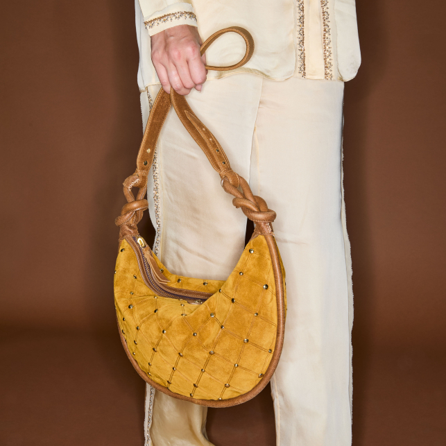 Sac Suède Chris Ambre Cloutée