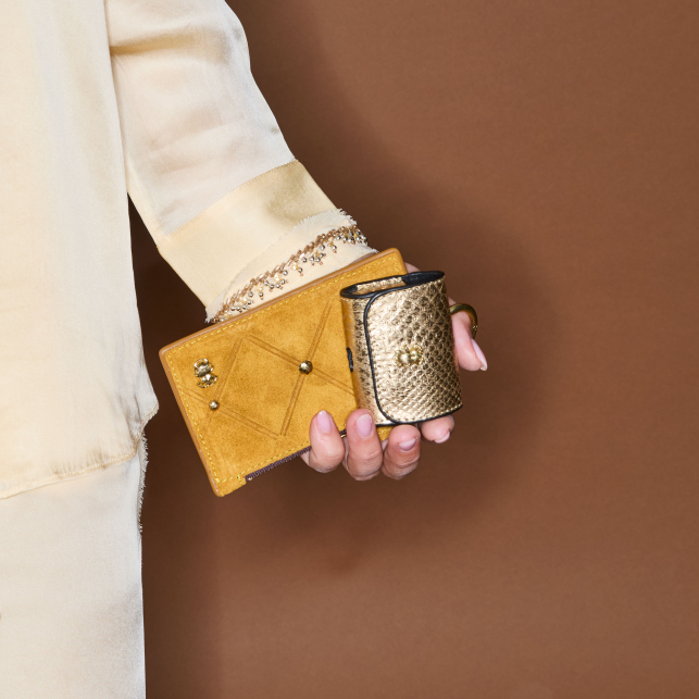 Studded Amber Leather Helena Card Holder
