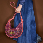 Sac Suède Chris pourpre Brodée Faune et Flore