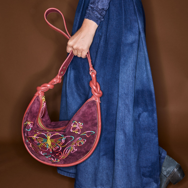 Sac Suède Chris pourpre Brodée Faune et Flore