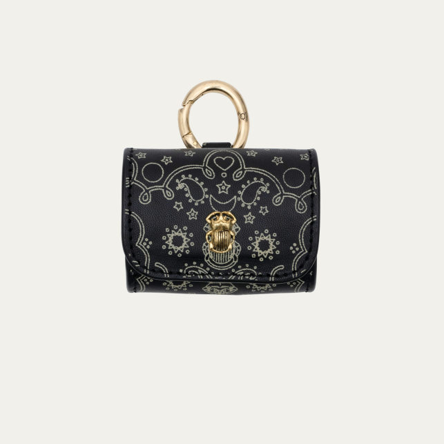 Etui Airpod Jamie Cuir Noir Imprimé Bandana