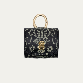 Black Printed Bandana Leather Airpod Holder