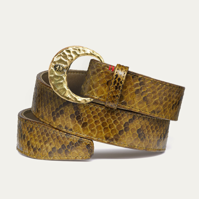 Ceinture Python Kaki Foncé Demi Lune Or
