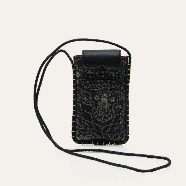 Black Printed Bandana Nappa Leather Emile Sunglasses Case
