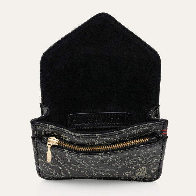 Black Printed Bandana Nappa Leather Card Holder Alex