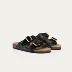 Black Printed Bandana Nappa Leather Odette Sandals