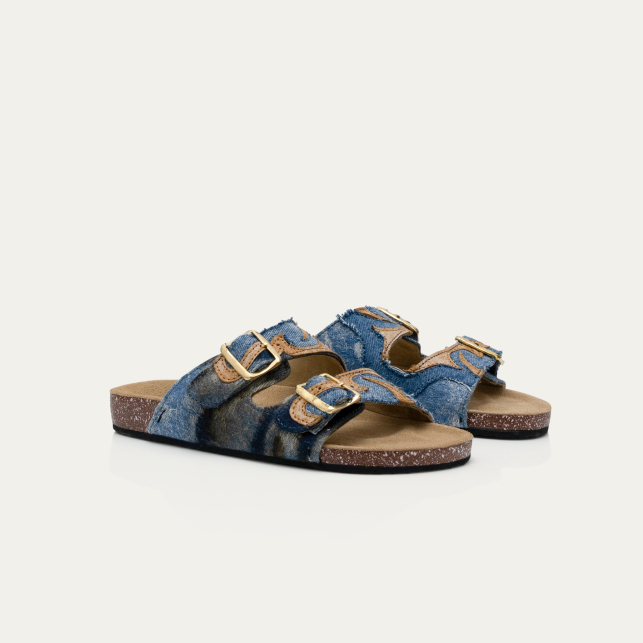 Patchwork Denim Fabric Odette Sandals
