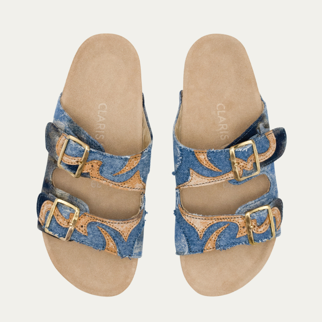 Patchwork Denim Fabric Odette Sandals