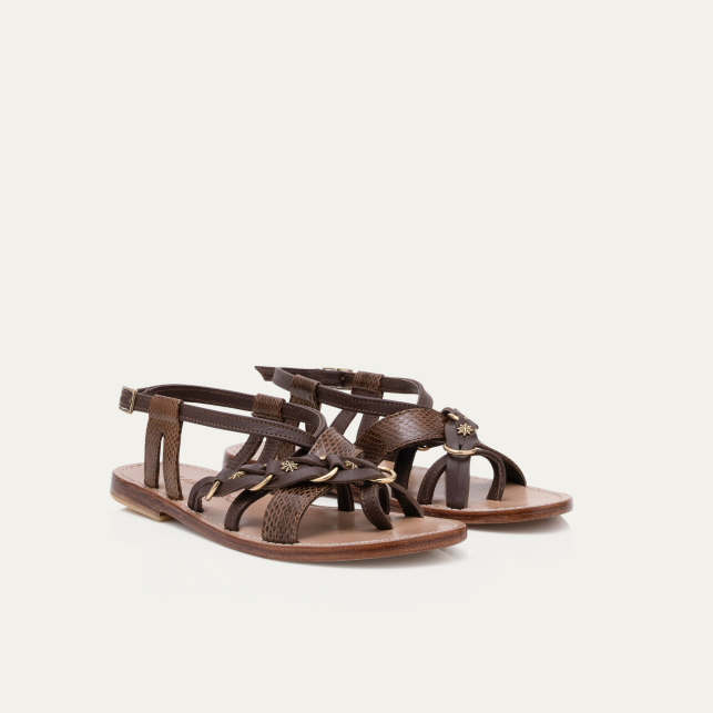 Sandales Cuir et Cobra Hariette Marron