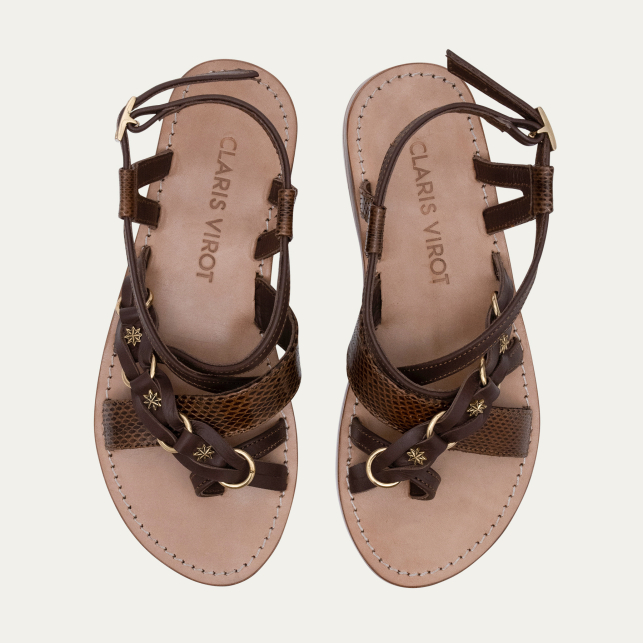 Sandales Cuir et Cobra Hariette Marron