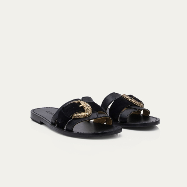Sandales Cuir Violette Mix Noires