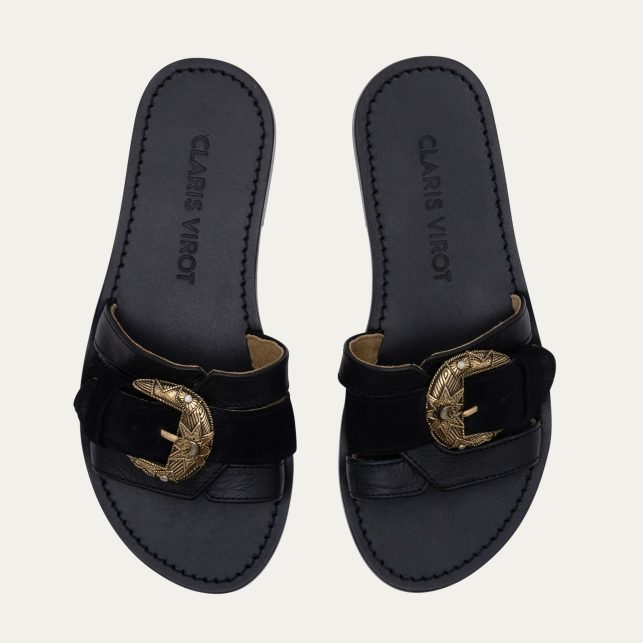 Sandales Cuir Violette Mix Noires