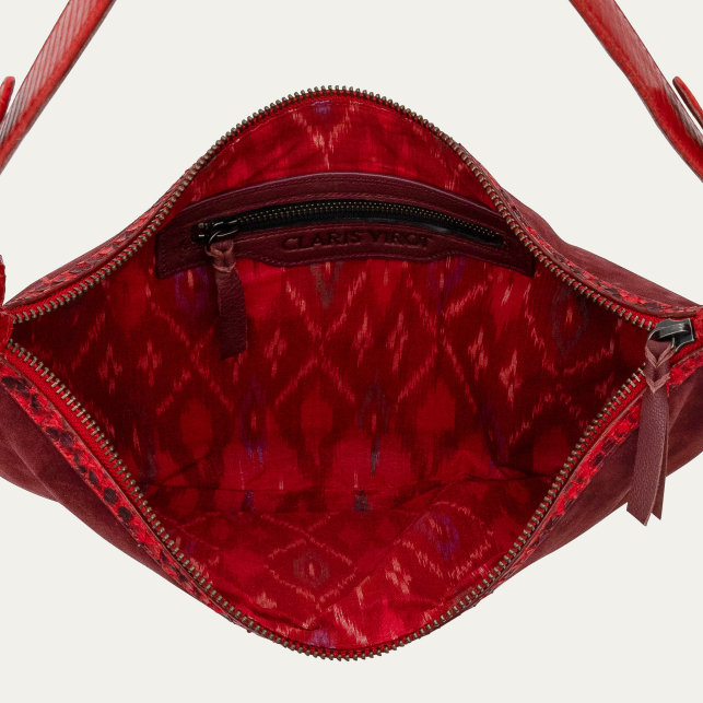 Sac Veau Velours Et Python Chris Bordeaux Et Rubis