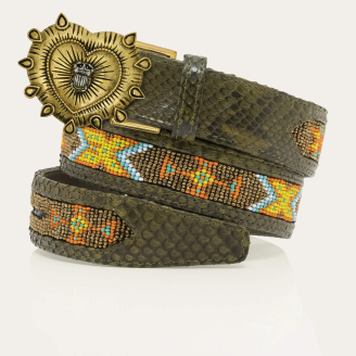 Ceinture Python Kaki Perles Ex-Voto