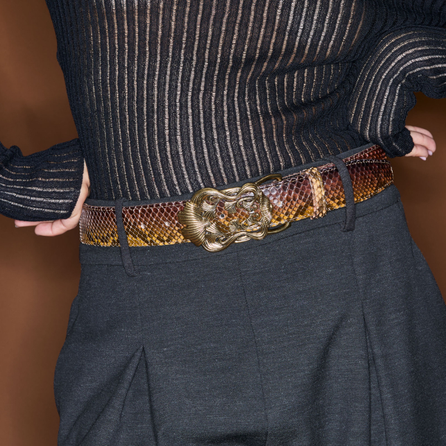 Python Belt with Tigers Eye and Ginkgo Leaf