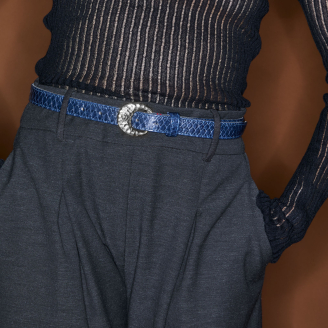 Baby Ceinture Python Navy Demi Lune Argent