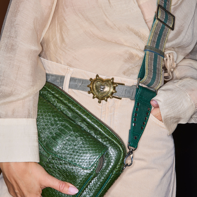 Grey Embossed Croco Leather Ex-Voto Baby Belt