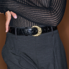 Ceinture Cuir Vintage Noir Demi Lune Or